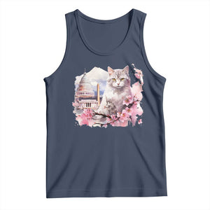 Washington DC Cat Cherry Blossoms Tank Top Capitol Building Monuments Memorials Sakura TS11 Navy Print Your Wear