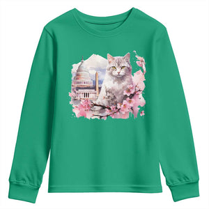Washington DC Cat Cherry Blossoms Youth Sweatshirt Capitol Building Monuments Memorials Sakura TS11 Irish Green Print Your Wear