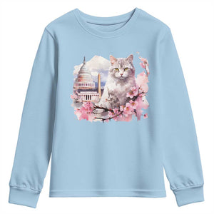Washington DC Cat Cherry Blossoms Youth Sweatshirt Capitol Building Monuments Memorials Sakura TS11 Light Blue Print Your Wear
