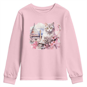 Washington DC Cat Cherry Blossoms Youth Sweatshirt Capitol Building Monuments Memorials Sakura TS11 Light Pink Print Your Wear