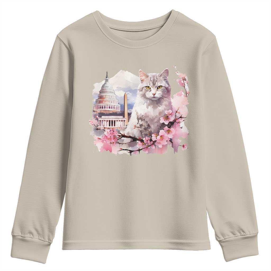 Washington DC Cat Cherry Blossoms Youth Sweatshirt Capitol Building Monuments Memorials Sakura TS11 Sand Print Your Wear