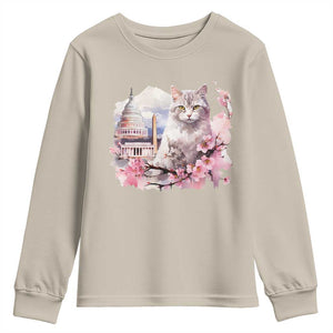 Washington DC Cat Cherry Blossoms Youth Sweatshirt Capitol Building Monuments Memorials Sakura TS11 Sand Print Your Wear