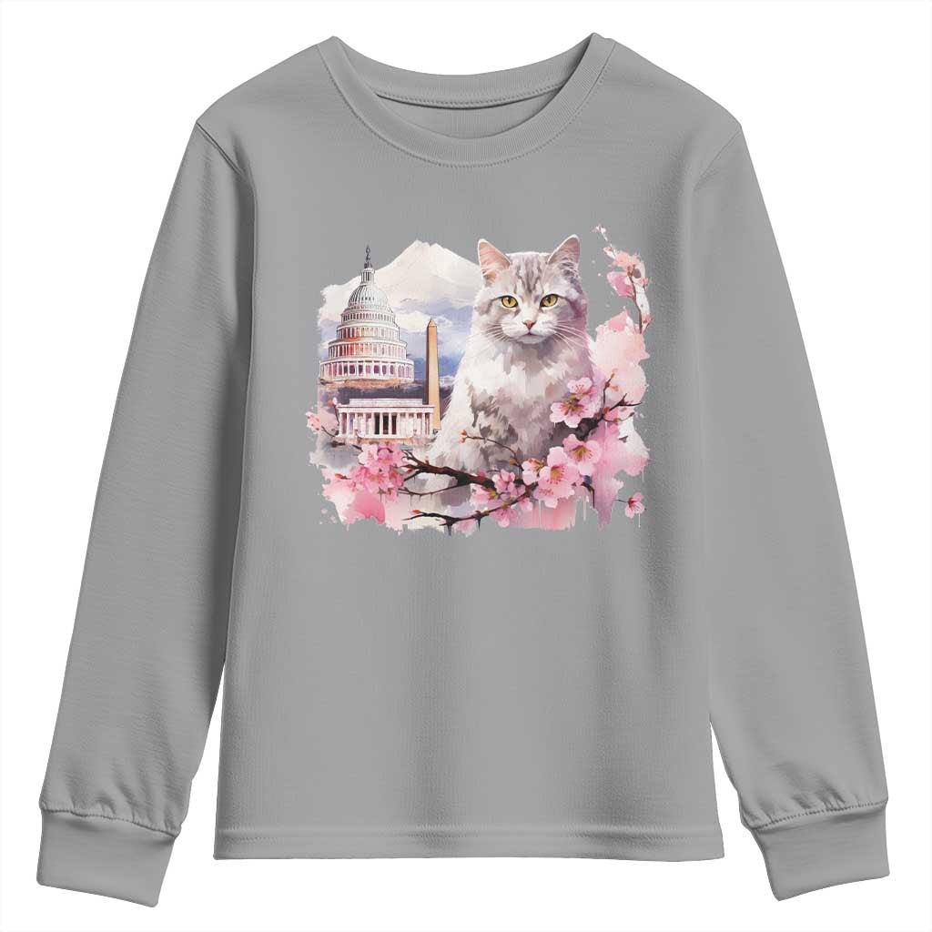 Washington DC Cat Cherry Blossoms Youth Sweatshirt Capitol Building Monuments Memorials Sakura TS11 Sport Gray Print Your Wear