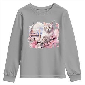 Washington DC Cat Cherry Blossoms Youth Sweatshirt Capitol Building Monuments Memorials Sakura TS11 Sport Gray Print Your Wear