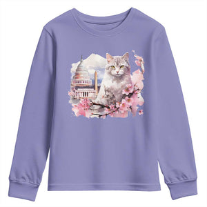 Washington DC Cat Cherry Blossoms Youth Sweatshirt Capitol Building Monuments Memorials Sakura TS11 Violet Print Your Wear