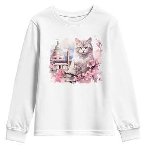 Washington DC Cat Cherry Blossoms Youth Sweatshirt Capitol Building Monuments Memorials Sakura TS11 White Print Your Wear