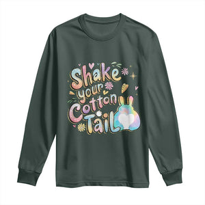 Funny Easter Day Retro Bunny Shake Your Cotton Tail Long Sleeve Shirt TS11 Dark Forest Green Print Your Wear