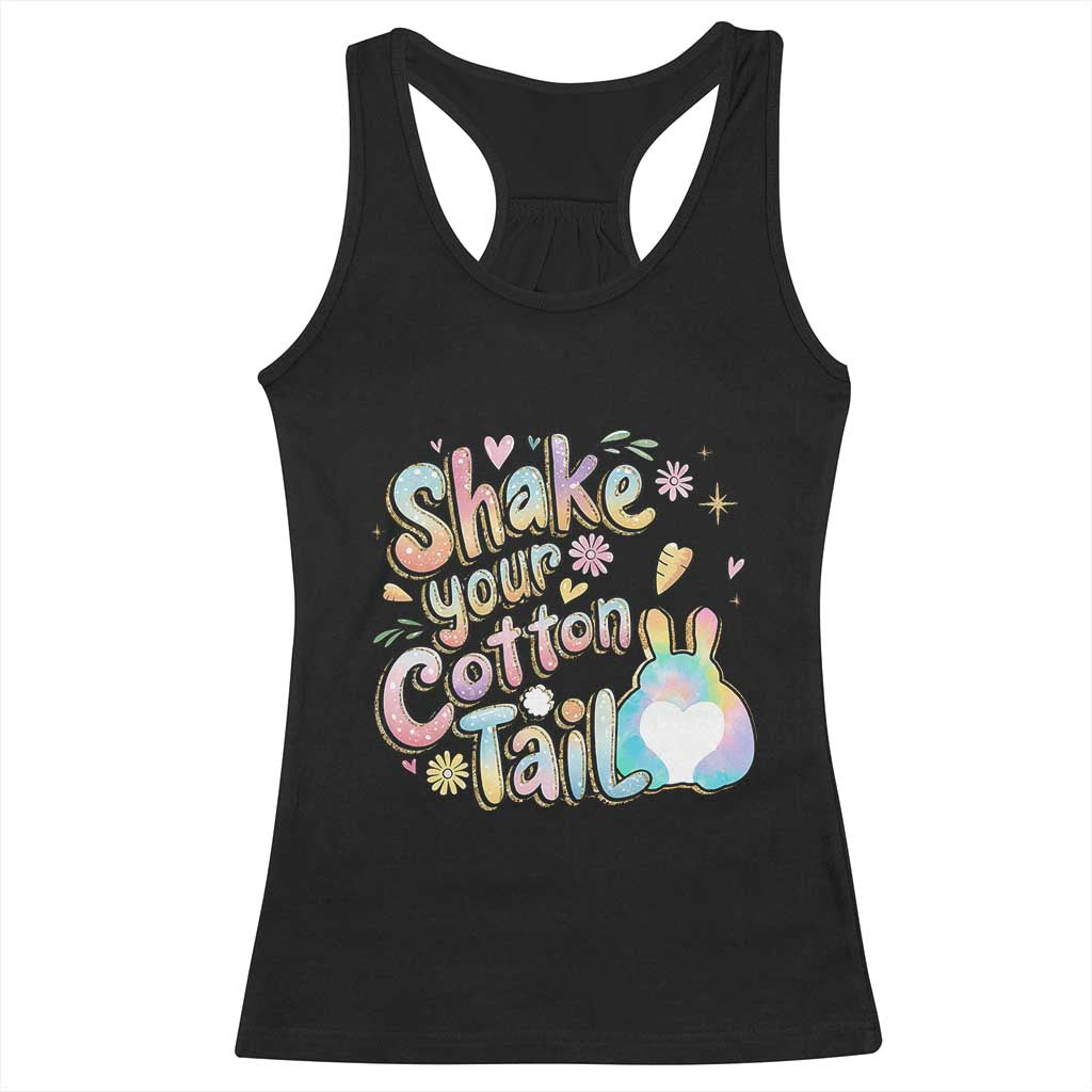 Funny Easter Day Retro Bunny Shake Your Cotton Tail Racerback Tank Top TS11 Black Print Your Wear
