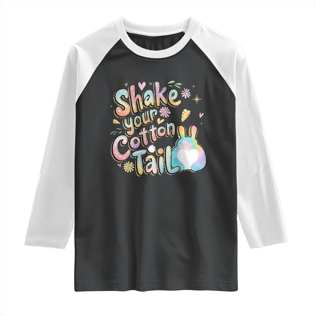 Funny Easter Day Retro Bunny Shake Your Cotton Tail Raglan Shirt TS11 Black White Print Your Wear