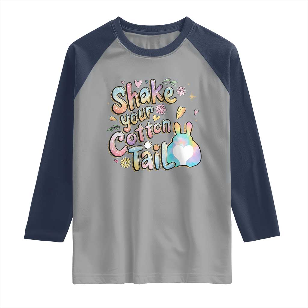 Funny Easter Day Retro Bunny Shake Your Cotton Tail Raglan Shirt TS11 Sport Gray Navy Print Your Wear