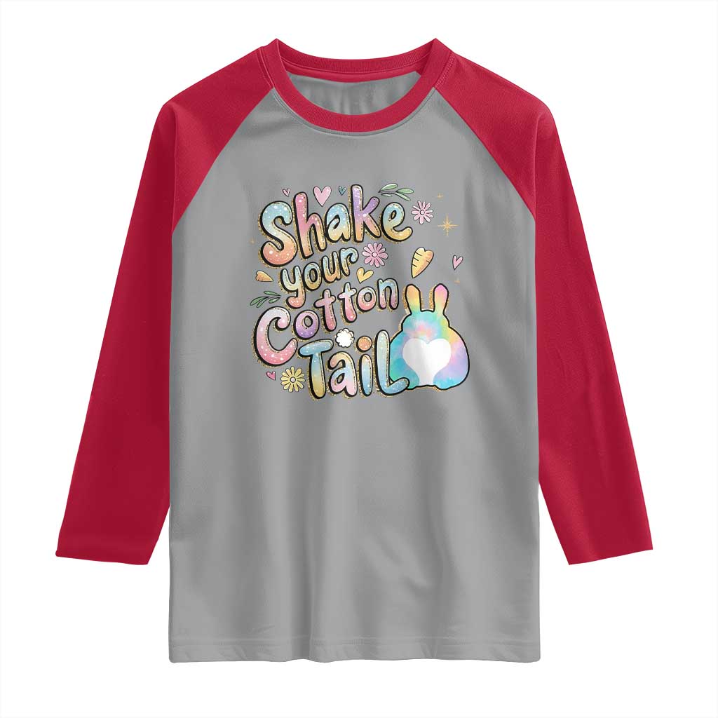 Funny Easter Day Retro Bunny Shake Your Cotton Tail Raglan Shirt TS11 Sport Gray Red Print Your Wear