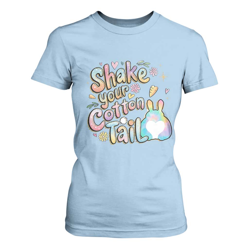Funny Easter Day Retro Bunny Shake Your Cotton Tail T Shirt For Women TS11 Light Blue Print Your Wear