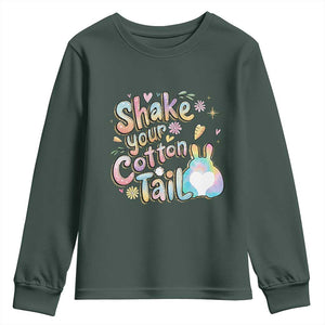 Funny Easter Day Retro Bunny Shake Your Cotton Tail Youth Sweatshirt TS11 Dark Forest Green Print Your Wear
