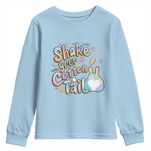 Funny Easter Day Retro Bunny Shake Your Cotton Tail Youth Sweatshirt TS11 Light Blue Print Your Wear