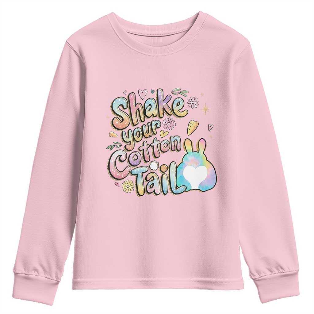 Funny Easter Day Retro Bunny Shake Your Cotton Tail Youth Sweatshirt TS11 Light Pink Print Your Wear