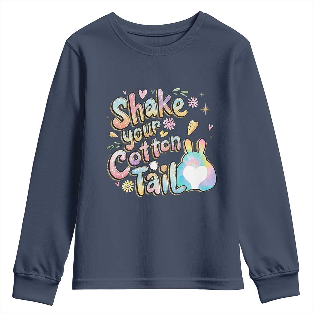 Funny Easter Day Retro Bunny Shake Your Cotton Tail Youth Sweatshirt TS11 Navy Print Your Wear