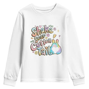 Funny Easter Day Retro Bunny Shake Your Cotton Tail Youth Sweatshirt TS11 White Print Your Wear