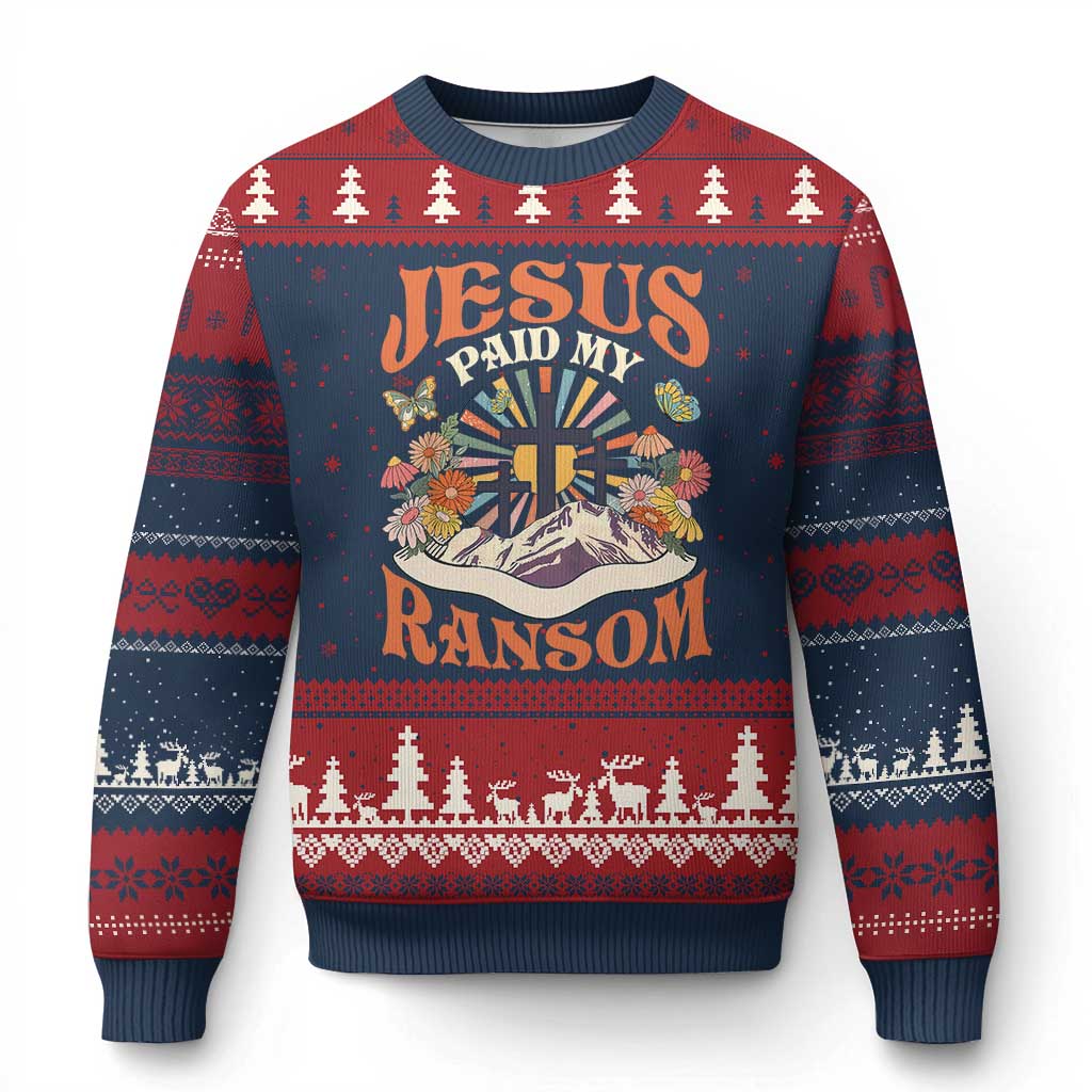 Jesus Paid My Ransom Ugly Christmas Sweater Jesus Christian Faith Good Friday Bible Verse TS11 Navy Red Print Your Wear