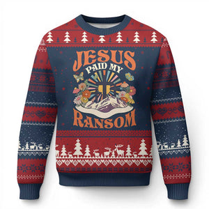 Jesus Paid My Ransom Ugly Christmas Sweater Jesus Christian Faith Good Friday Bible Verse TS11 Navy Red Print Your Wear