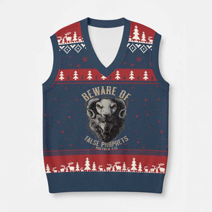 Beware Of False Prophets V-Neck Knit Sweater Vest Christian Sheep Wolf TS11 Navy Red Print Your Wear