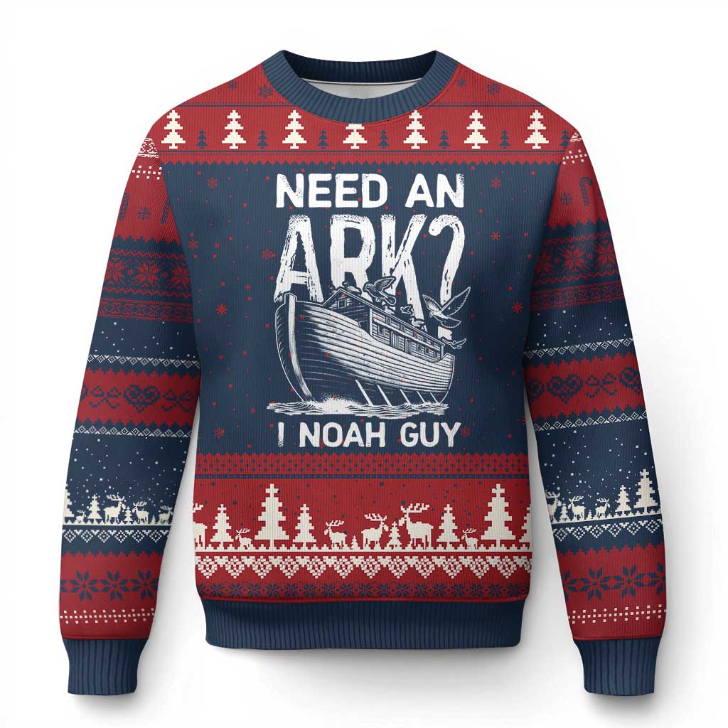 Funny Need An Ark I Noah Guy Ugly Christmas Sweater Christian Pun TS11 Navy Red Print Your Wear