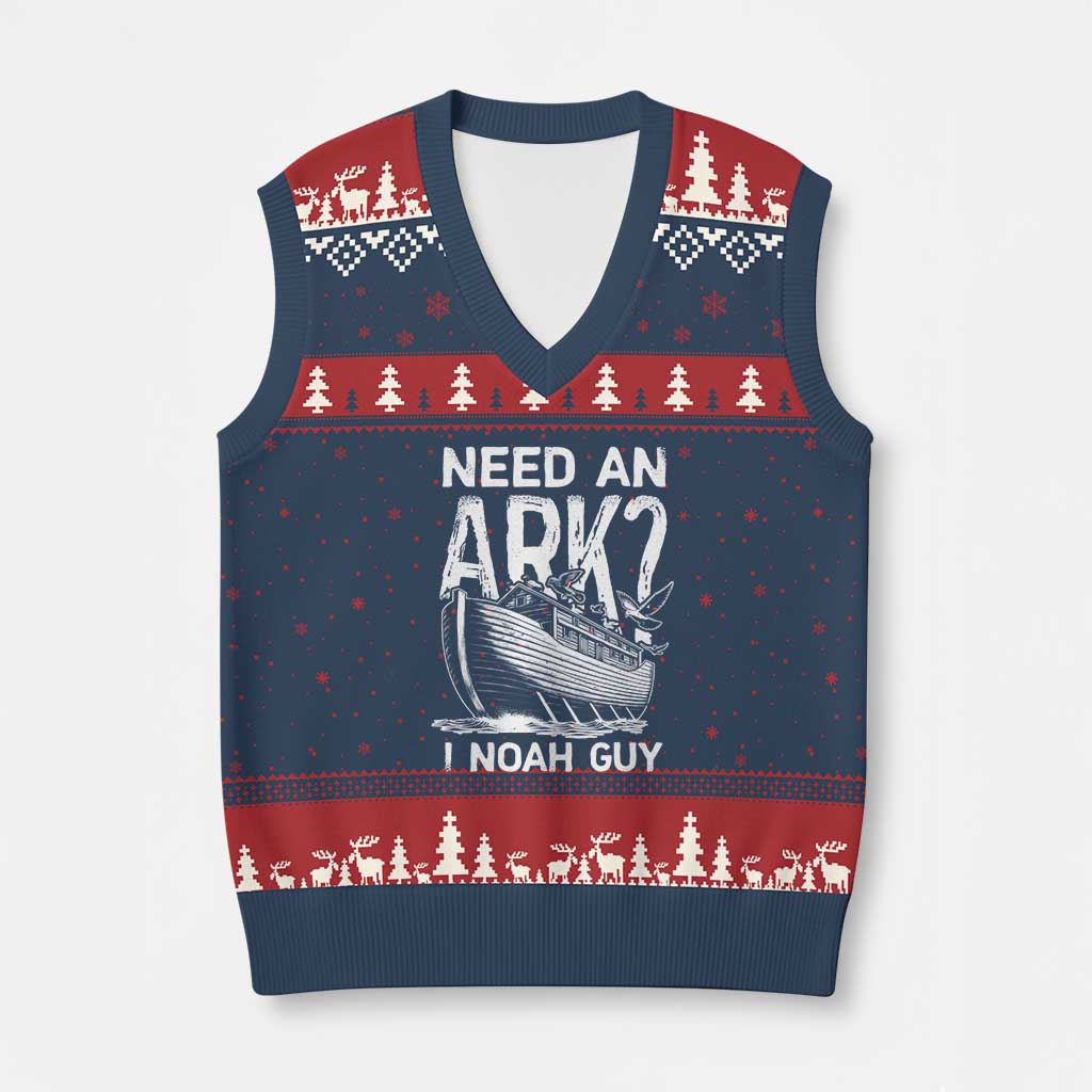 Funny Need An Ark I Noah Guy V-Neck Knit Sweater Vest Christian Pun TS11 Navy Red Print Your Wear