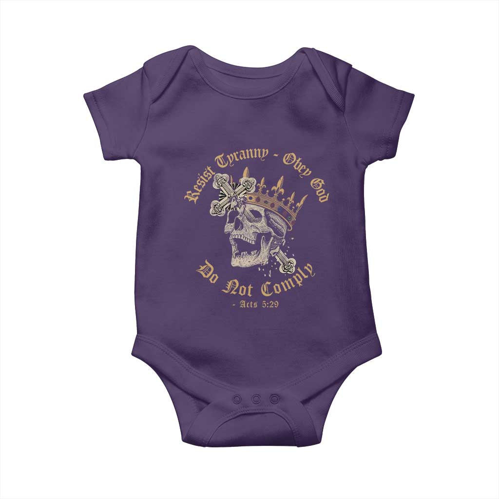 Eastern Orthodox Christian Baby Onesie Resist Tyranny Obey God Do Not Comply Skull TS11 Purple Print Your Wear