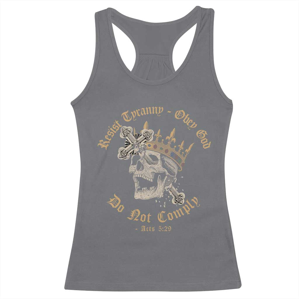 Eastern Orthodox Christian Racerback Tank Top Resist Tyranny Obey God Do Not Comply Skull TS11 Charcoal Print Your Wear
