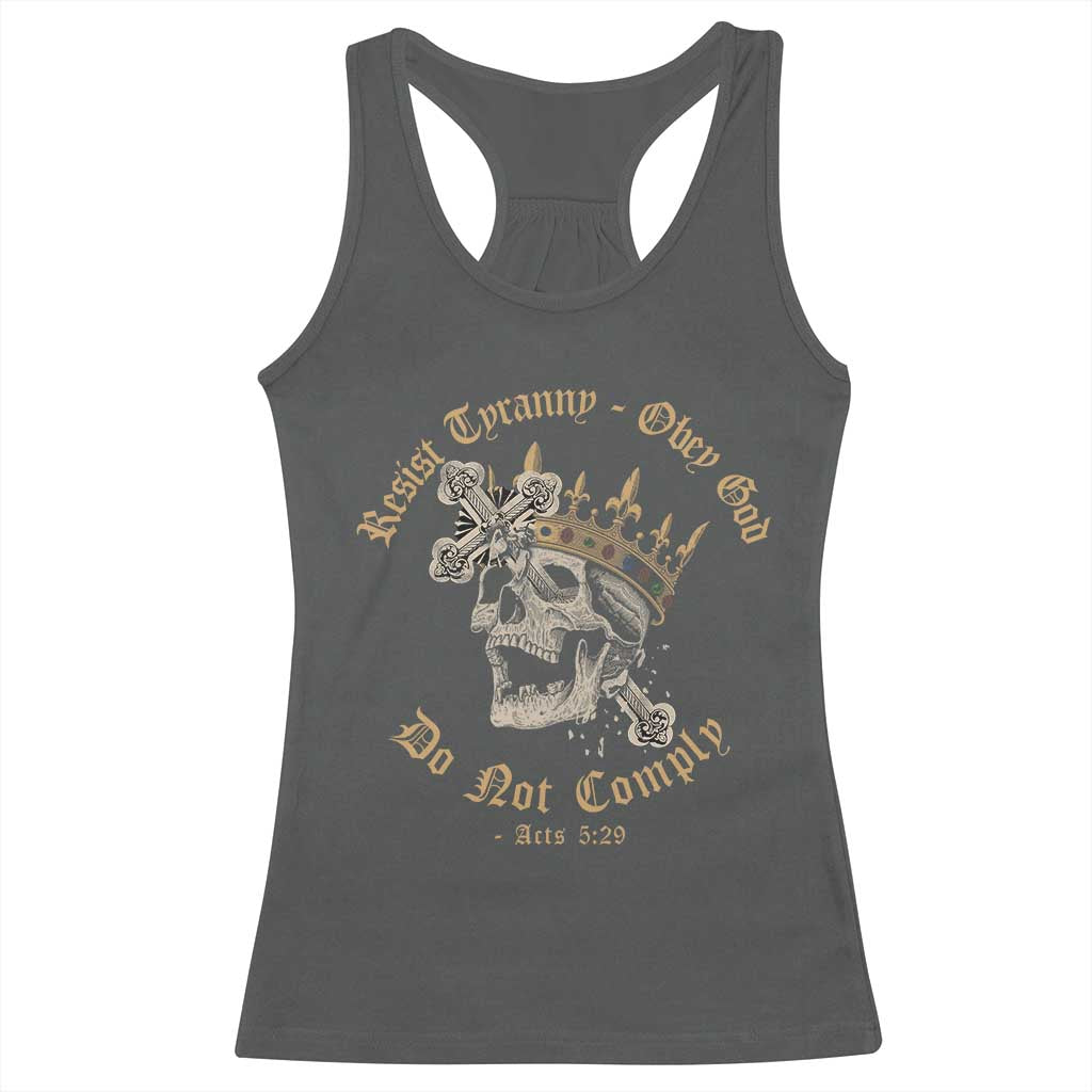 Eastern Orthodox Christian Racerback Tank Top Resist Tyranny Obey God Do Not Comply Skull TS11 Dark Heather Print Your Wear