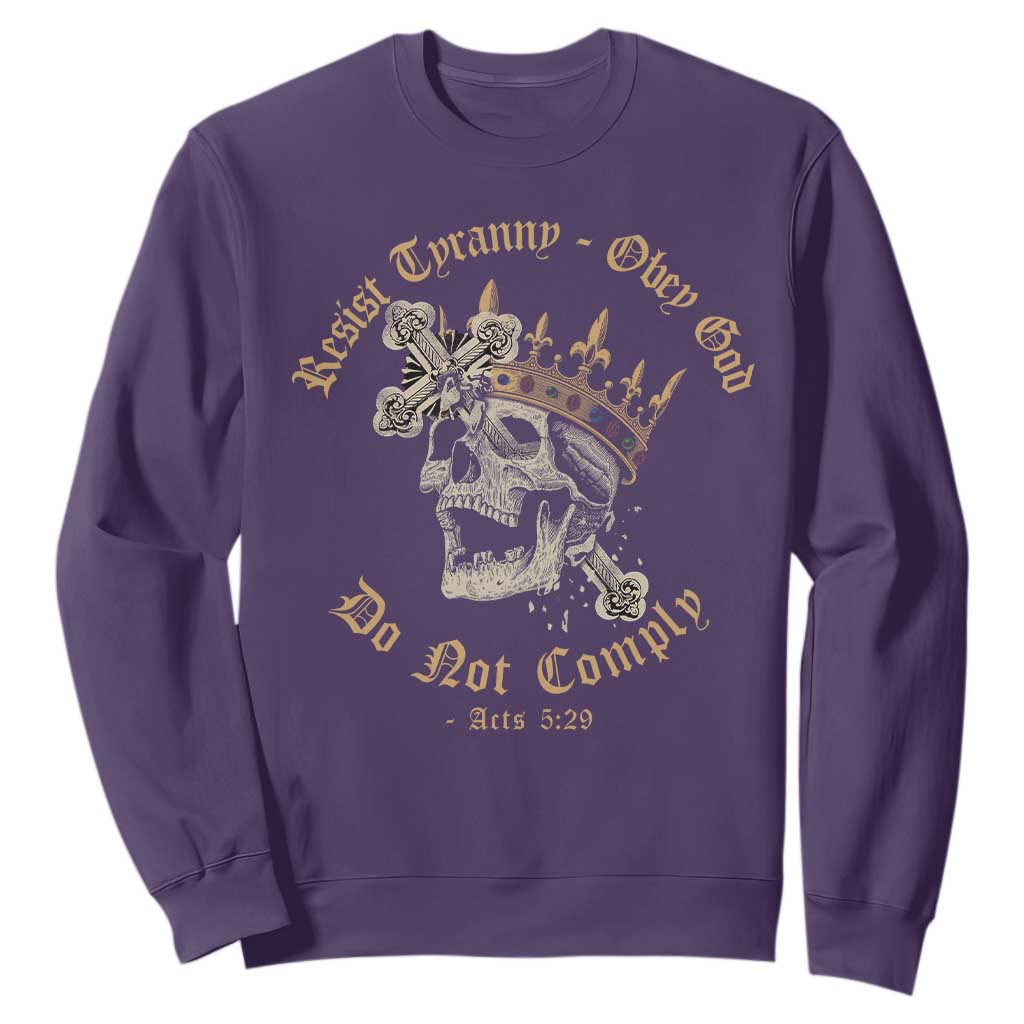 Eastern Orthodox Christian Sweatshirt Resist Tyranny Obey God Do Not Comply Skull TS11 Purple Print Your Wear