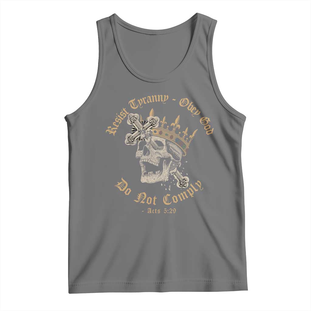Eastern Orthodox Christian Tank Top Resist Tyranny Obey God Do Not Comply Skull TS11 Black Heather Print Your Wear