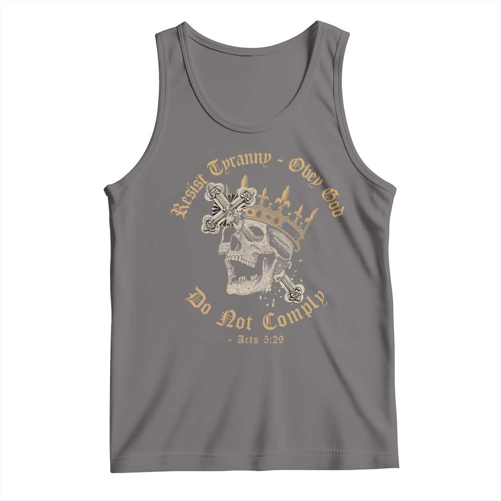 Eastern Orthodox Christian Tank Top Resist Tyranny Obey God Do Not Comply Skull TS11 Deep Heather Print Your Wear