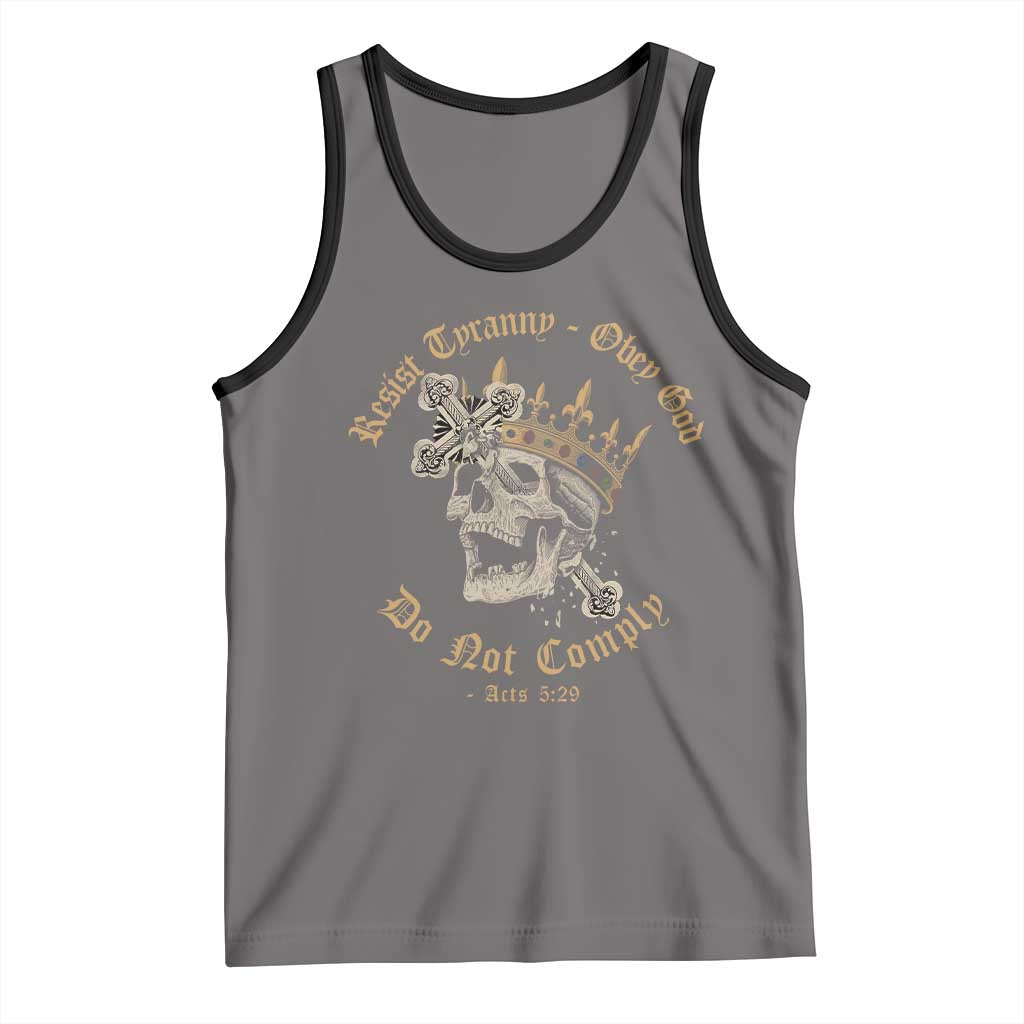 Eastern Orthodox Christian Tank Top Resist Tyranny Obey God Do Not Comply Skull TS11 Deep Heather Black Print Your Wear