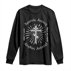 Orthodox Easter Christian Long Sleeve Shirt Christ Is Risen Truly He Is Risen Orthodox Cross TS11 Black Print Your Wear