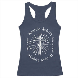 Orthodox Easter Christian Racerback Tank Top Christ Is Risen Truly He Is Risen Orthodox Cross TS11 Navy Print Your Wear
