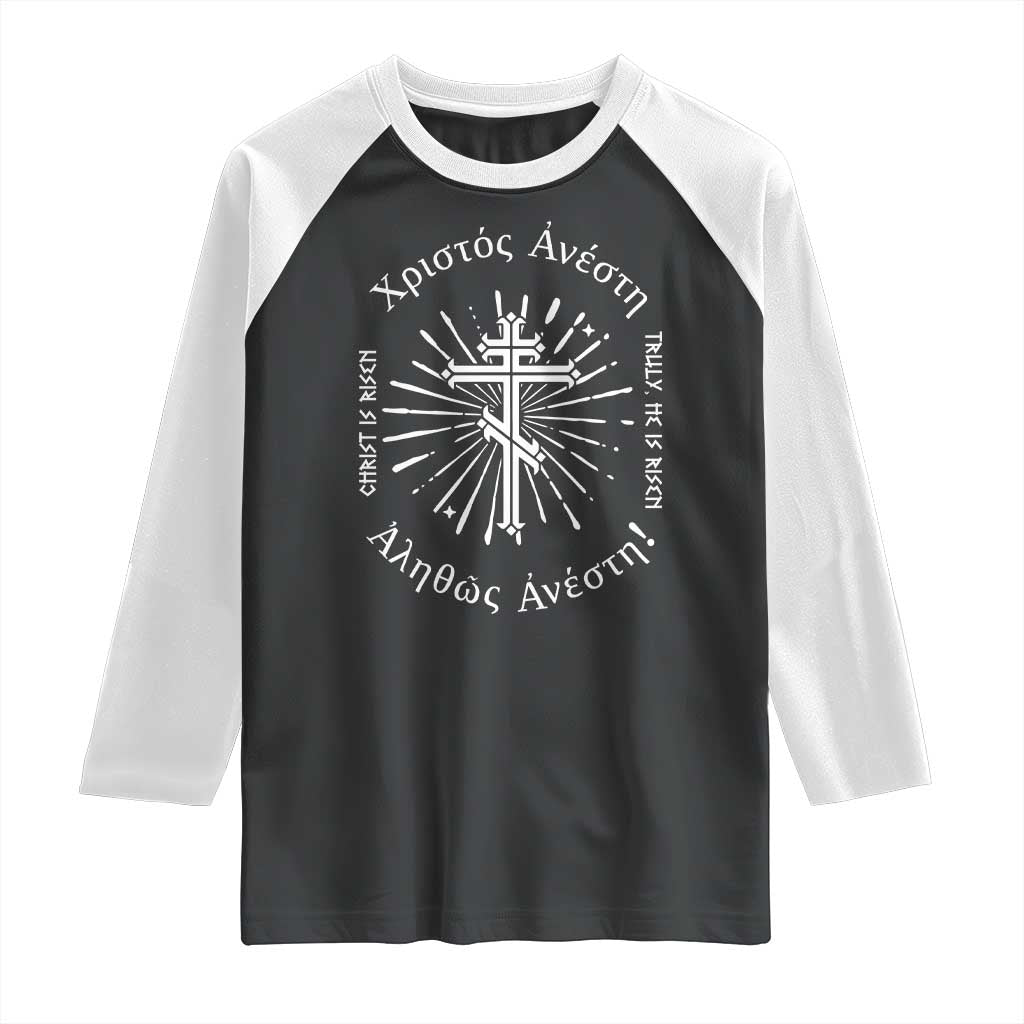 Orthodox Easter Christian Raglan Shirt Christ Is Risen Truly He Is Risen Orthodox Cross TS11 Black White Print Your Wear