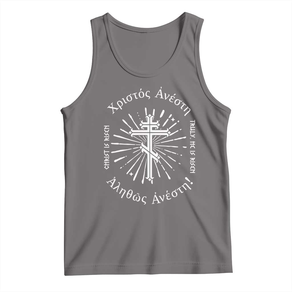 Orthodox Easter Christian Tank Top Christ Is Risen Truly He Is Risen Orthodox Cross TS11 Deep Heather Print Your Wear