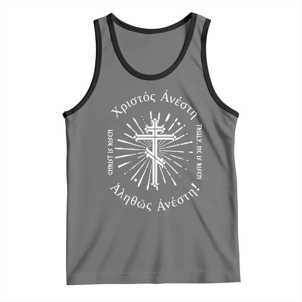 Orthodox Easter Christian Tank Top Christ Is Risen Truly He Is Risen Orthodox Cross TS11 Deep Heather Black Print Your Wear