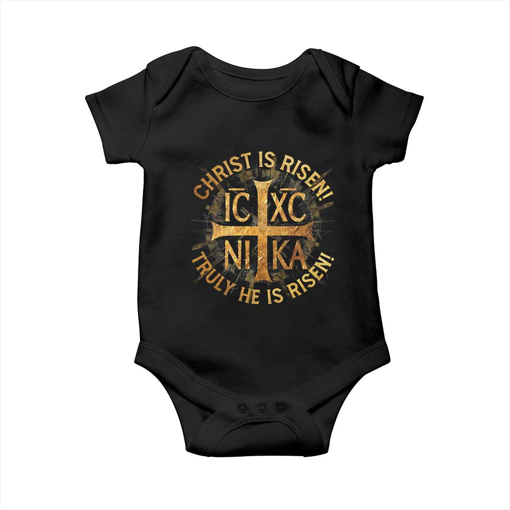 Orthodox Easter Christian Baby Onesie Christ Is Risen He Is Risen Greek NIKA Cross TS11 Black Print Your Wear