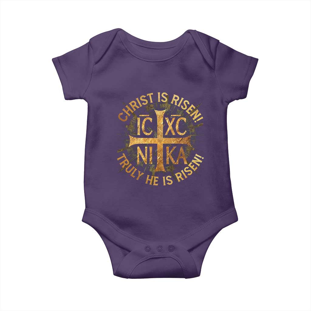 Orthodox Easter Christian Baby Onesie Christ Is Risen He Is Risen Greek NIKA Cross TS11 Purple Print Your Wear