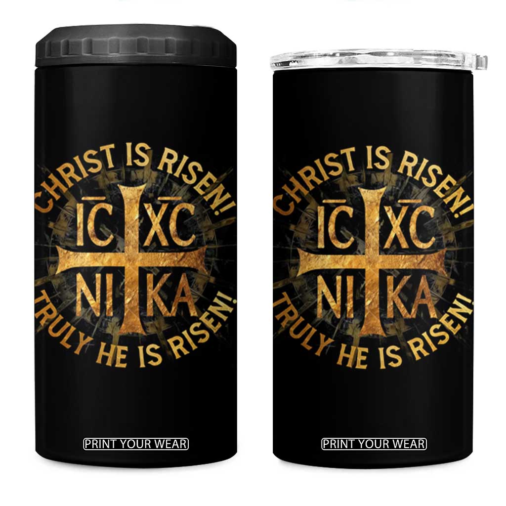 Orthodox Easter Christian 4 in 1 Can Cooler Tumbler Christ Is Risen He Is Risen Greek NIKA Cross TS11 One Size: 16 oz Black Print Your Wear