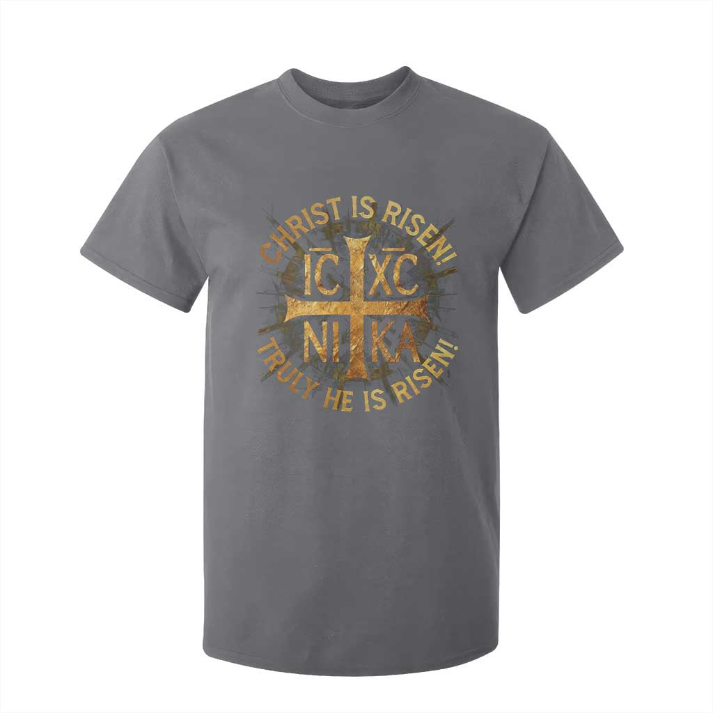 Orthodox Easter Christian T Shirt For Kid Christ Is Risen He Is Risen Greek NIKA Cross TS11 Charcoal Print Your Wear