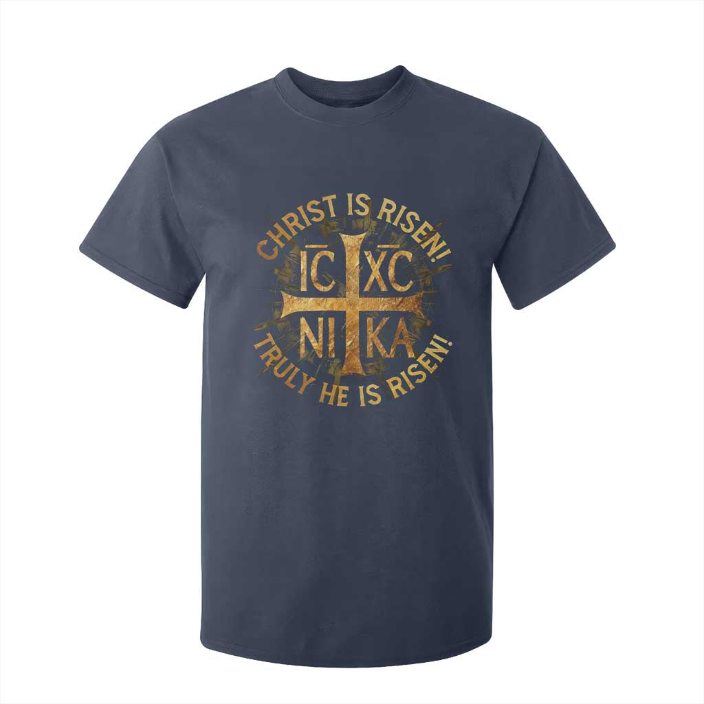 Orthodox Easter Christian T Shirt For Kid Christ Is Risen He Is Risen Greek NIKA Cross TS11 Navy Print Your Wear
