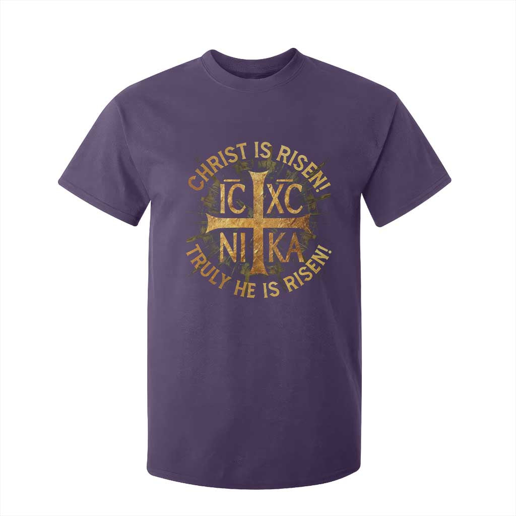 Orthodox Easter Christian T Shirt For Kid Christ Is Risen He Is Risen Greek NIKA Cross TS11 Purple Print Your Wear