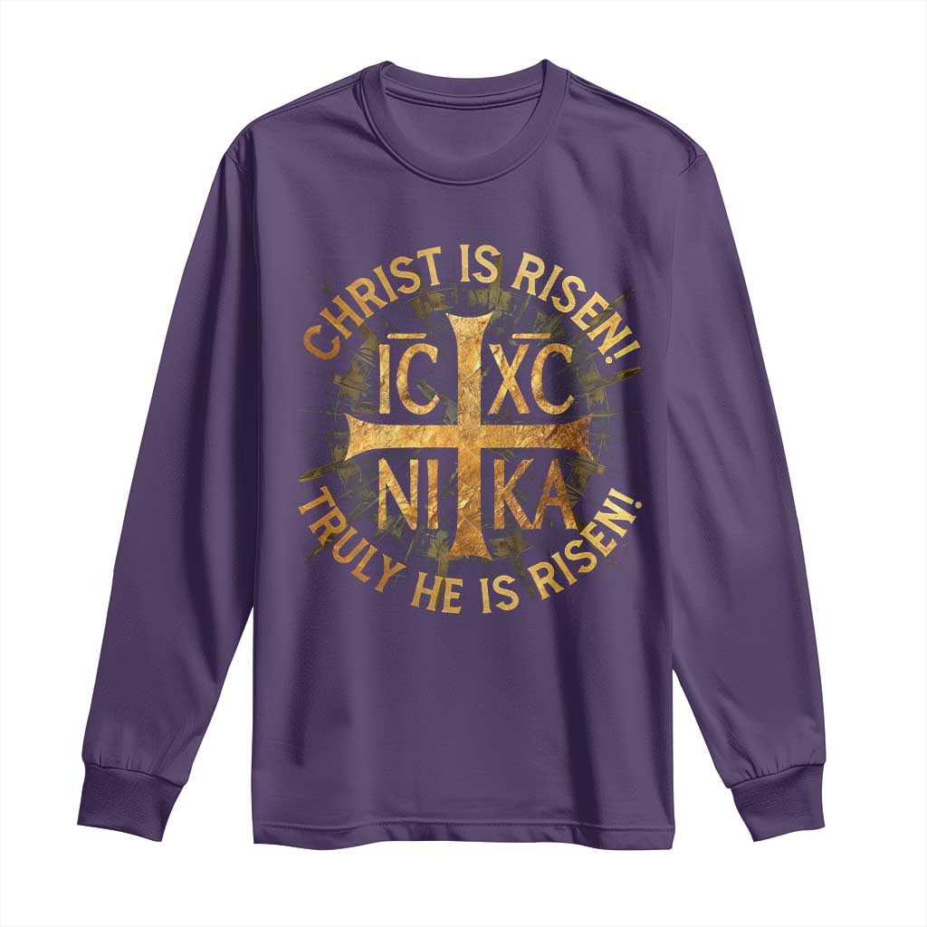 Orthodox Easter Christian Long Sleeve Shirt Christ Is Risen He Is Risen Greek NIKA Cross TS11 Purple Print Your Wear