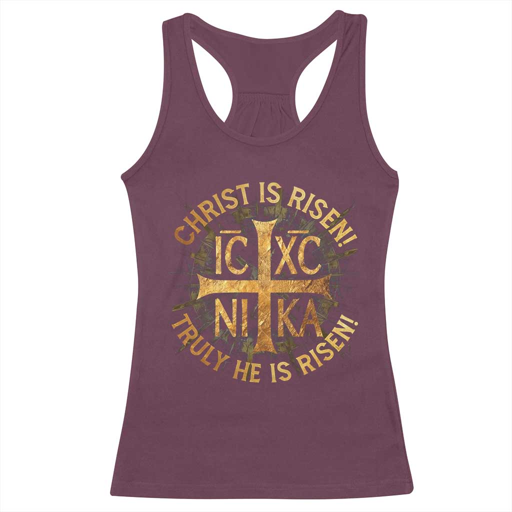 Orthodox Easter Christian Racerback Tank Top Christ Is Risen He Is Risen Greek NIKA Cross TS11 Maroon Print Your Wear