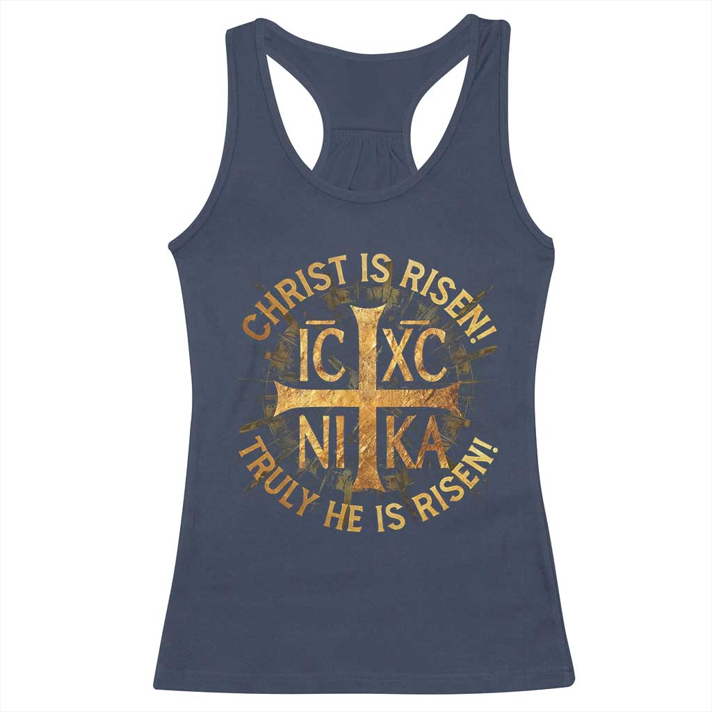 Orthodox Easter Christian Racerback Tank Top Christ Is Risen He Is Risen Greek NIKA Cross TS11 Navy Print Your Wear