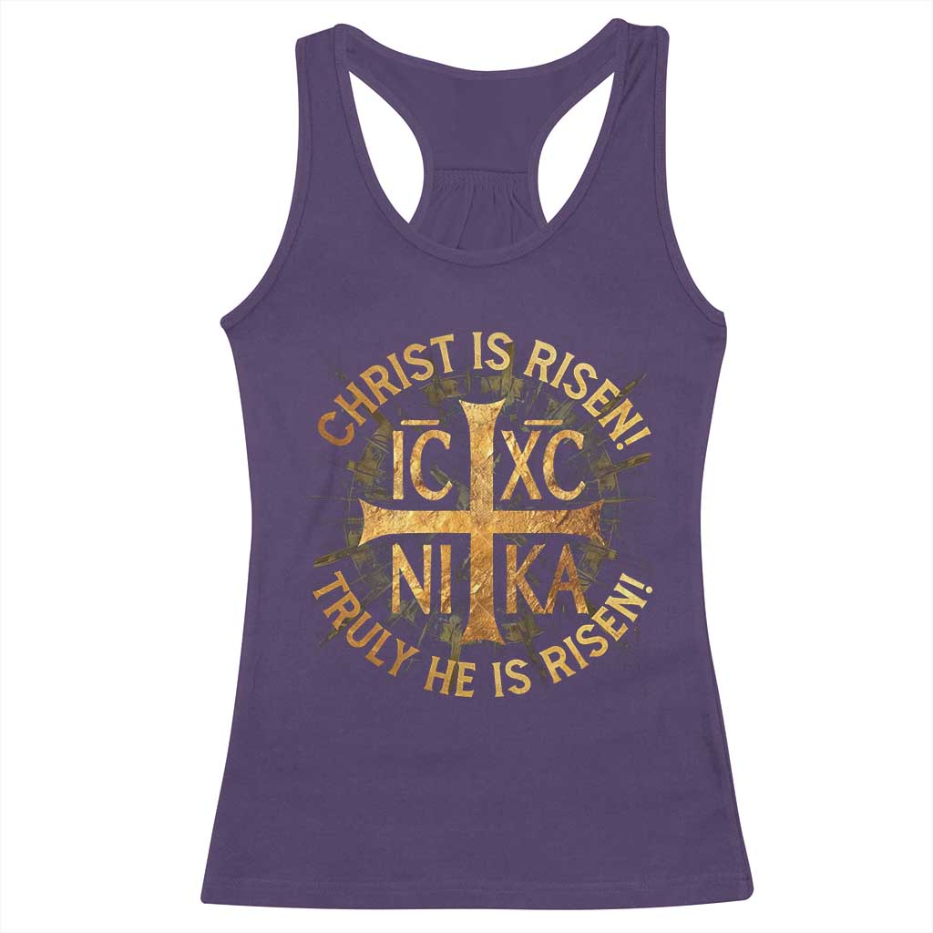 Orthodox Easter Christian Racerback Tank Top Christ Is Risen He Is Risen Greek NIKA Cross TS11 Purple Print Your Wear