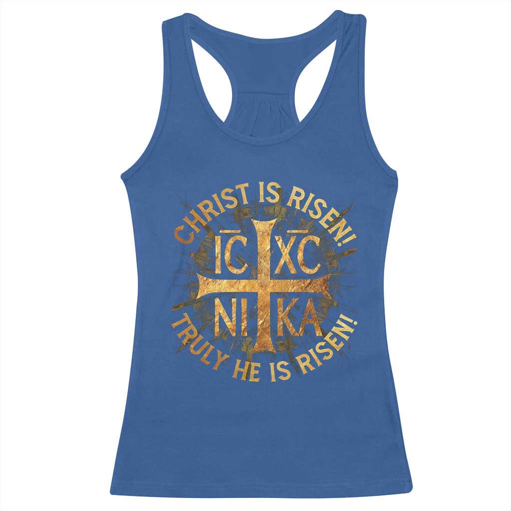 Orthodox Easter Christian Racerback Tank Top Christ Is Risen He Is Risen Greek NIKA Cross TS11 Royal Blue Print Your Wear