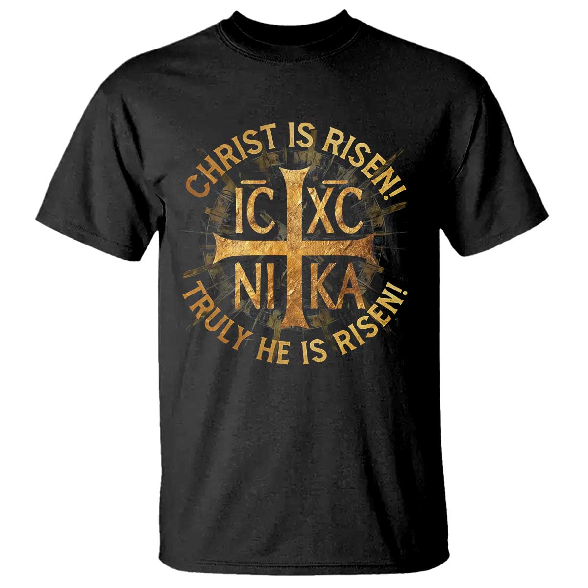 Orthodox Easter Christian T Shirt Christ Is Risen He Is Risen Greek NIKA Cross TS11 Black Print Your Wear